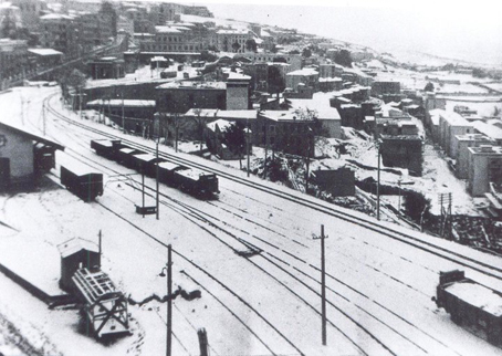 Stazione ferroviaria di Agrigento durante la nevicata del "56