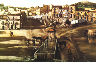Quartiere Giarritella e S. Rocco negli anni "60 del XX sec. da un dipinto di Pasquale Farruggia