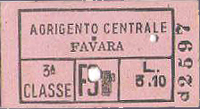 Biglietto ferroviario Agrigento C.-Favara, anno 1942