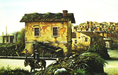 Il casello ferroviario in c.da S. Rosalia/forche, in un dipinto del 1984 di Pasquale Farruggia